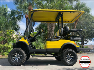 Yellow Elite EV 2+2 Passenger Lifted Golf Cart